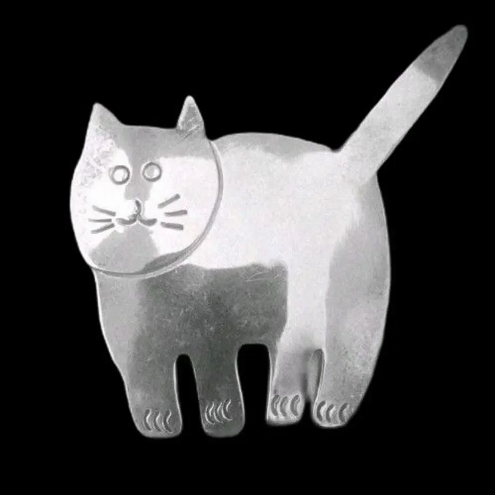 Vintage 925 Sterling Silver 9.2 Grams Cat Design Brooch Pin 1 5/8